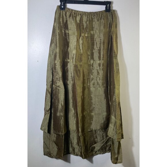 Womens Homefrocks Iridescent Silk Lagenlook Layered Maxi Skirt Green M